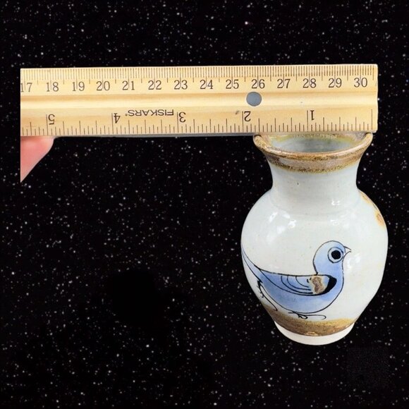 Mexico Pottery Bud Vase Tonala Hand Painted Bird Two Sided Tree Mexican Pottery - Picture 12 of 13